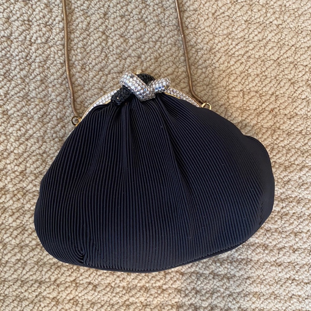 Black Fabric Evening Bag with gold chain